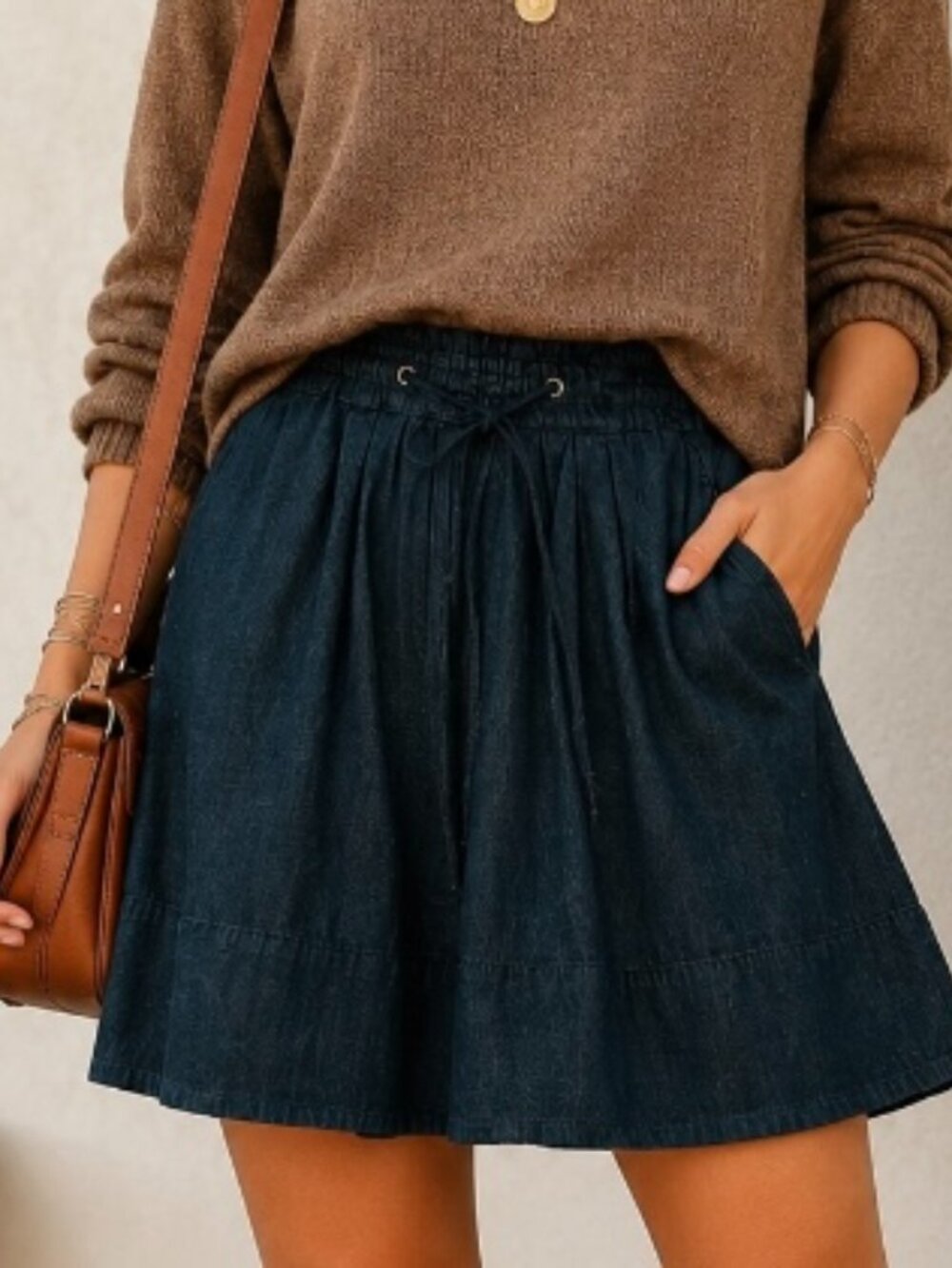 Women's mini denim skirt pockets Size Med pleated